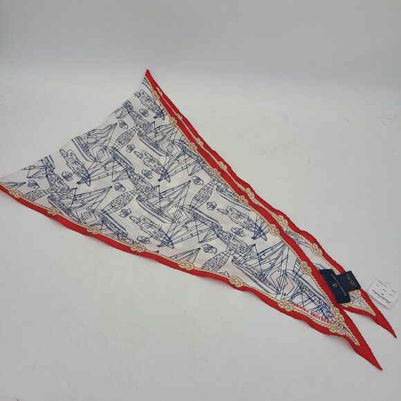 Brooks Brother 100% Silk Sailboats Scarf Red White Blue New with Tags Twill - Picture 10 of 10